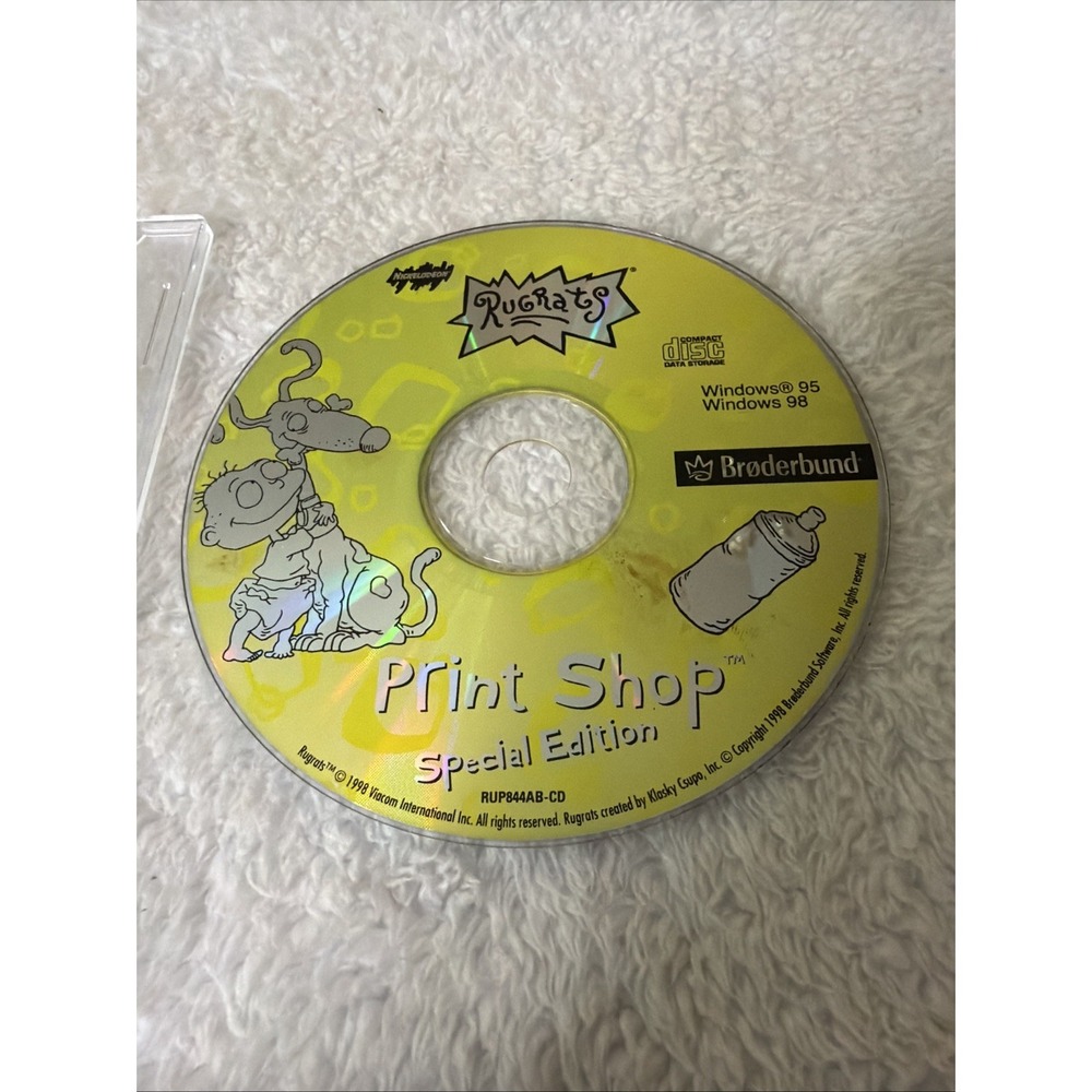 Rugrats Print Shop PC CD ROM 1998 Vintage 90s WIN 95 98 Disc Nickelodeon Nick